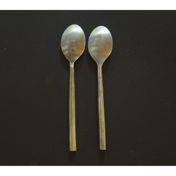 Set Of 2 Vintage Heavy Stainless Steel Teaspoons Minimalist Modern Design India - Picture 2 of 4